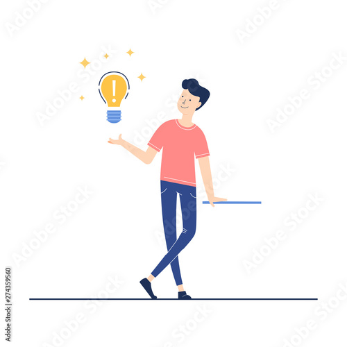 Young businessman in the office. Business success concept. New idea. Vector flat illustration.