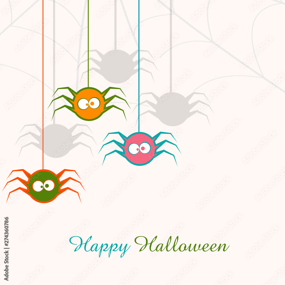 Halloween party celebration poster with hanging spider.
