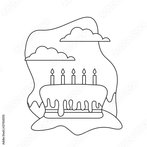 sweet cake of birthday in landscape