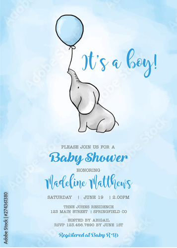Photography Cute elephant baby shower birthday watercolor