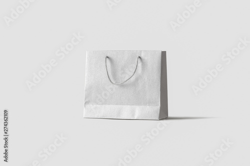 White Paper Bag Mock up isolated on light gray background.Realistic photo.3D rendering. © sabir