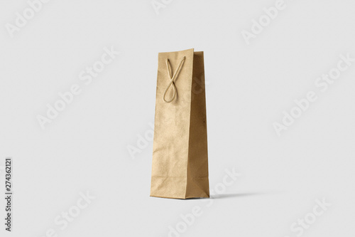 Brown Paper Bag Mock up isolated on light gray background.Realistic photo.3D rendering.