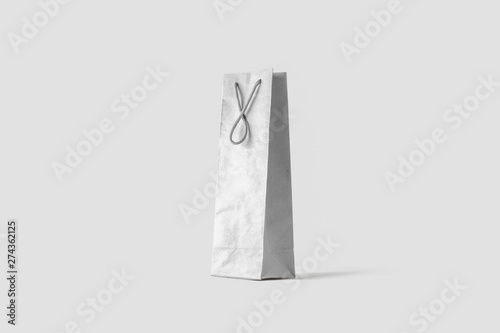 White Paper Bag Mock up isolated on light gray background.Realistic photo.3D rendering.