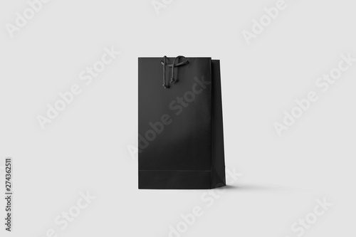 Black Paper Bag Mock up isolated on light gray background.Realistic photo.3D rendering