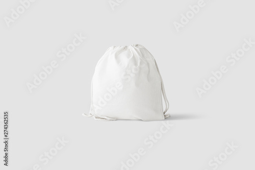 White Drawstring Pack template Mock up of Bag.Canvas Bag with drawstring. 3D rendering. photo