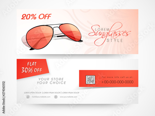 Sunglasses sale web header or banner.