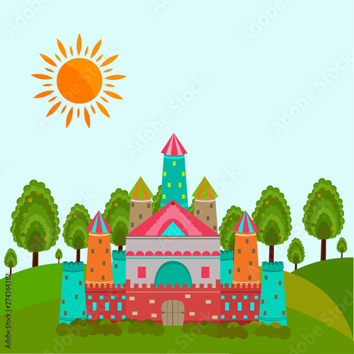 Concept of fairy tales with castle.