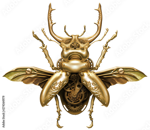 Fotografia Beautiful steampunk brass mechanical beetle