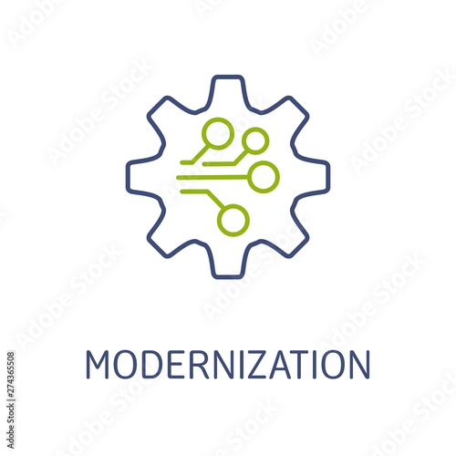 Modernization. Vector linear icon, white background.