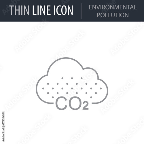 Symbol of Environmental Pollution Thin line Icon of Heavy And Power Industry. Stroke Pictogram Graphic for Web Design. Quality Outline Vector Symbol Concept. Premium Mono Linear Beautiful Plain
