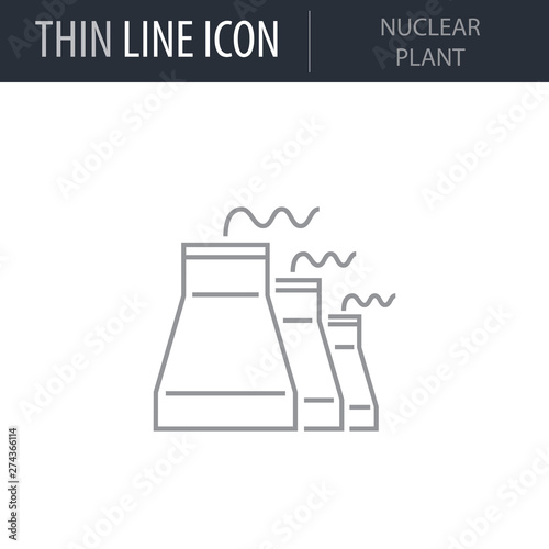 Symbol of Nuclear Plant Thin line Icon of Heavy And Power Industry. Stroke Pictogram Graphic for Web Design. Quality Outline Vector Symbol Concept. Premium Mono Linear Beautiful Plain Laconic Logo