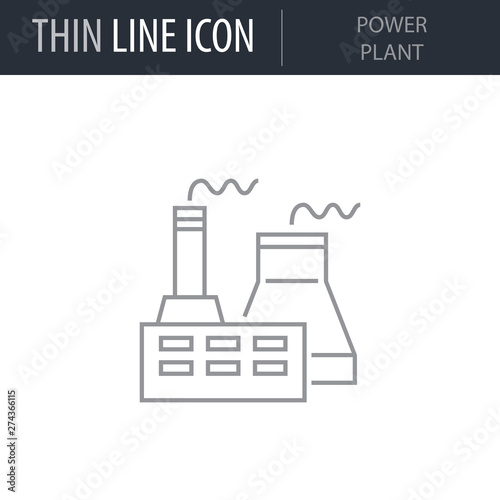 Symbol of Power Plant Thin line Icon of Heavy And Power Industry. Stroke Pictogram Graphic for Web Design. Quality Outline Vector Symbol Concept. Premium Mono Linear Beautiful Plain Laconic Logo