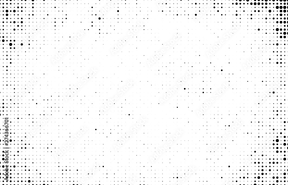 Monochrome halftone background. Abstract texture of black dots on white back