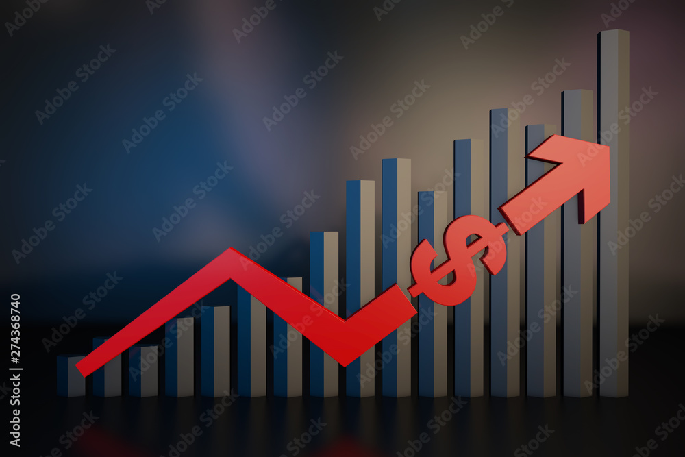 Financial economy stock market statistics chart with arrows, accumulation of wealth,dollar