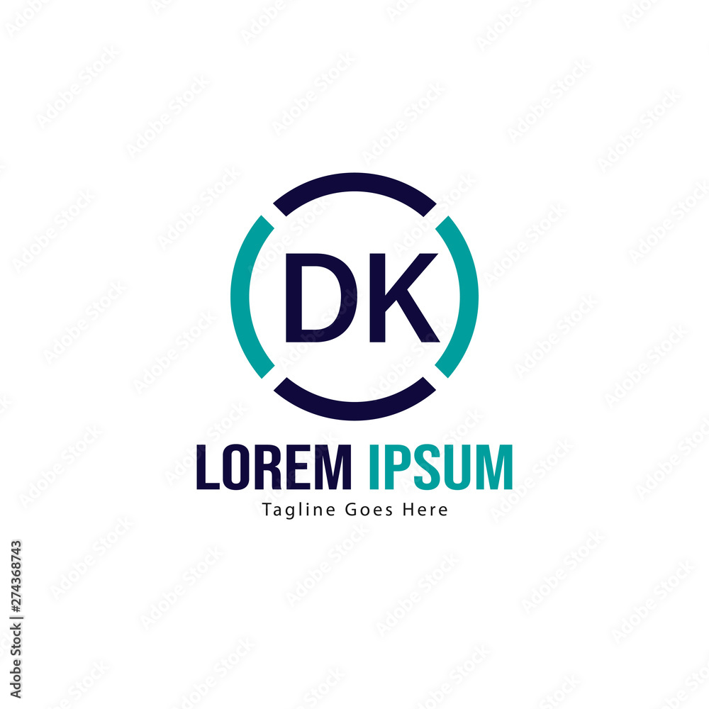 Initial DK logo template with modern frame. Minimalist DK letter logo vector illustration