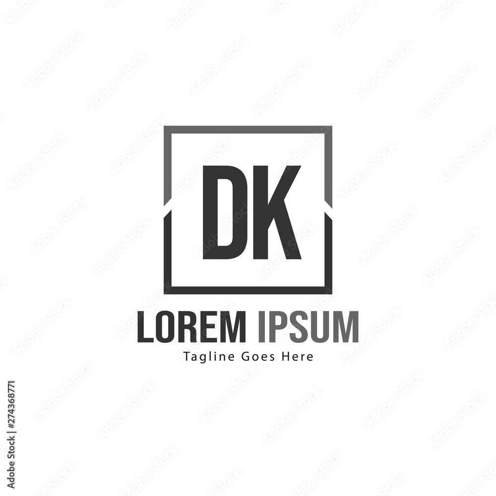 Initial DK logo template with modern frame. Minimalist DK letter logo vector illustration