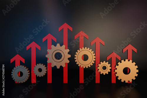 Financial wealth cooperation and accumulation, economic improvement, histogram arrow and gear photo