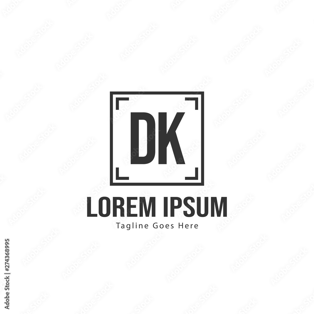 Initial DK logo template with modern frame. Minimalist DK letter logo vector illustration