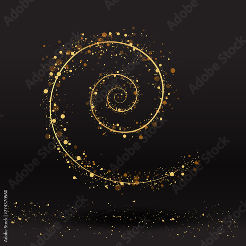 Spiral involute golden dust curl, with bokeh and twinkles, glitter luxury background © PollyW