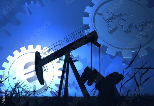 Financial oil economy, gears and oil wells, economic impact and linkage,euro and world