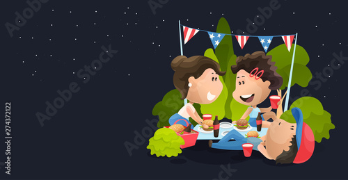 Late night celebrating picnic at 4th of July.