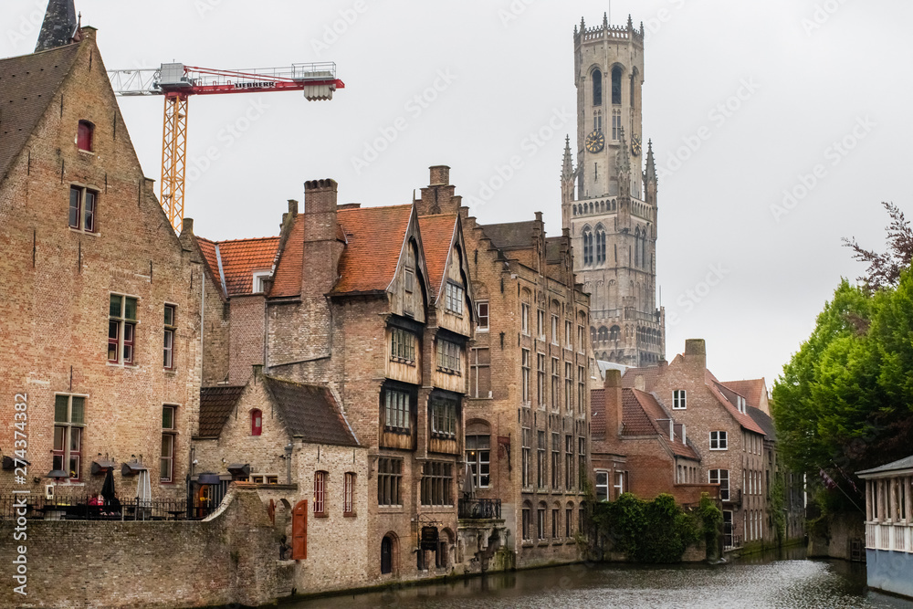 Brugge streets and Architecture with canals and historical buildings. Popular touristic destination of Belgium. Brugge, Belgium