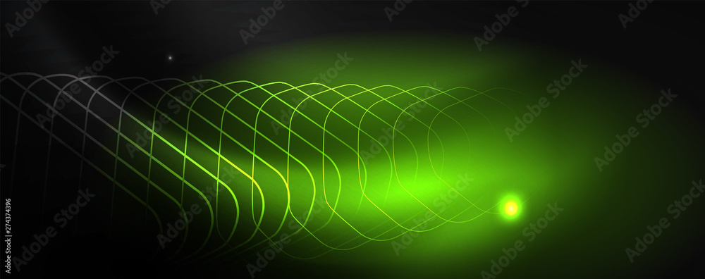 Naklejka premium Shiny neon techno template. Neon lines background, 80s style laser rays