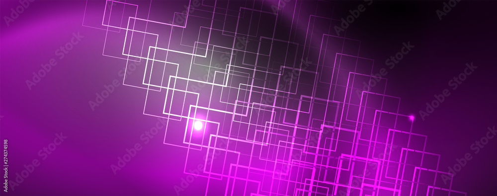 Obraz premium Shiny neon techno template. Neon lines background, 80s style laser rays