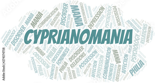 Cyprianomania word cloud. Type of mania, made with text only.