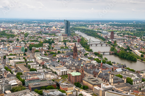 FRANKFURT, GERMANY - JUNE 10,2019: view to skyline of Frankfurt from Main Tower on a cloudy day © villorejo