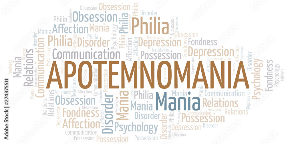 Apotemnomania word cloud. Type of mania, made with text only.
