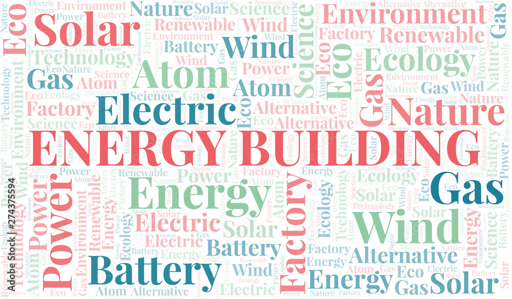 Fototapeta premium Energy Building word cloud. Wordcloud made with text only.