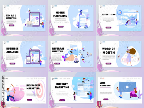 Types of marketing landing page template set