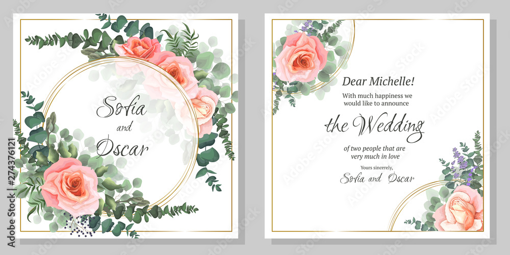 set of floral cards with flowers
