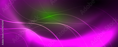 Shiny neon lines template - northern lights glowing blur lines. Futuristic style glow neon 80s disco club or night party techno template