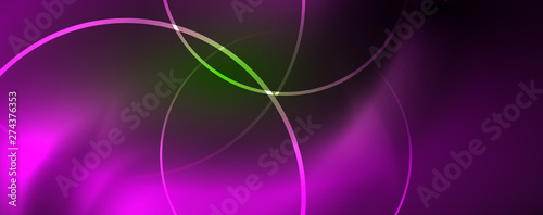 Shiny neon lines template - northern lights glowing blur lines. Futuristic style glow neon 80s disco club or night party techno template