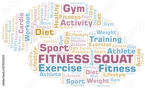 Fitness Squat word cloud. Wordcloud made with text only.