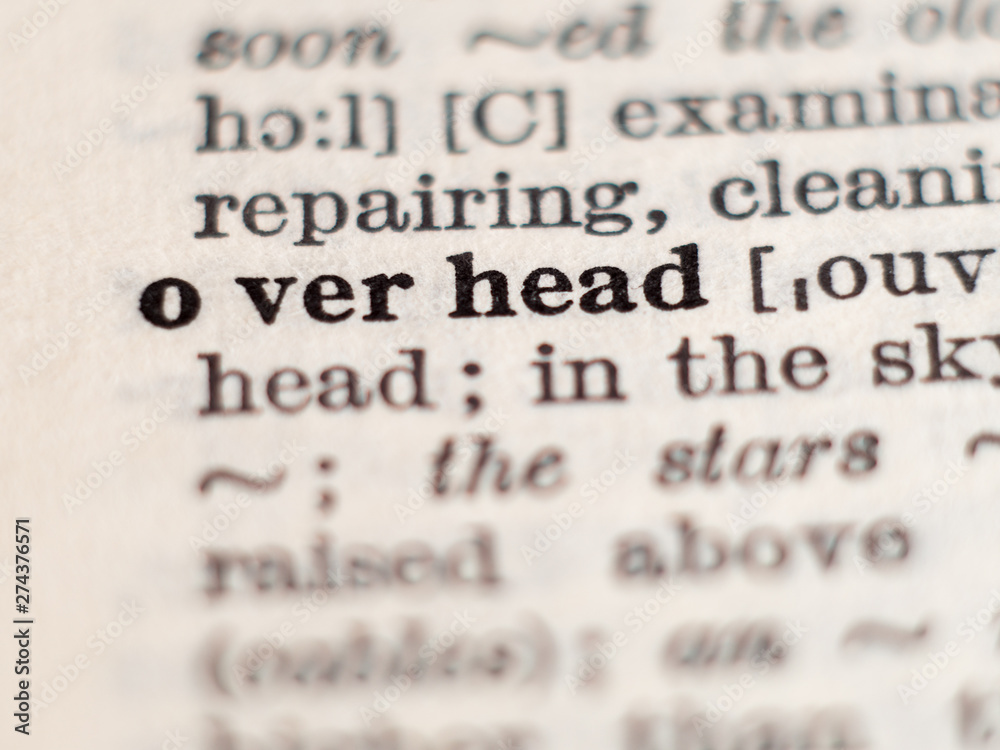 Dictionary definition of word overhead, selective focus.