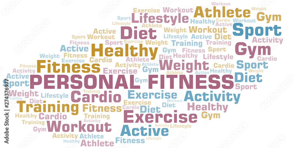 Personal Fitness word cloud. Wordcloud made with text only.