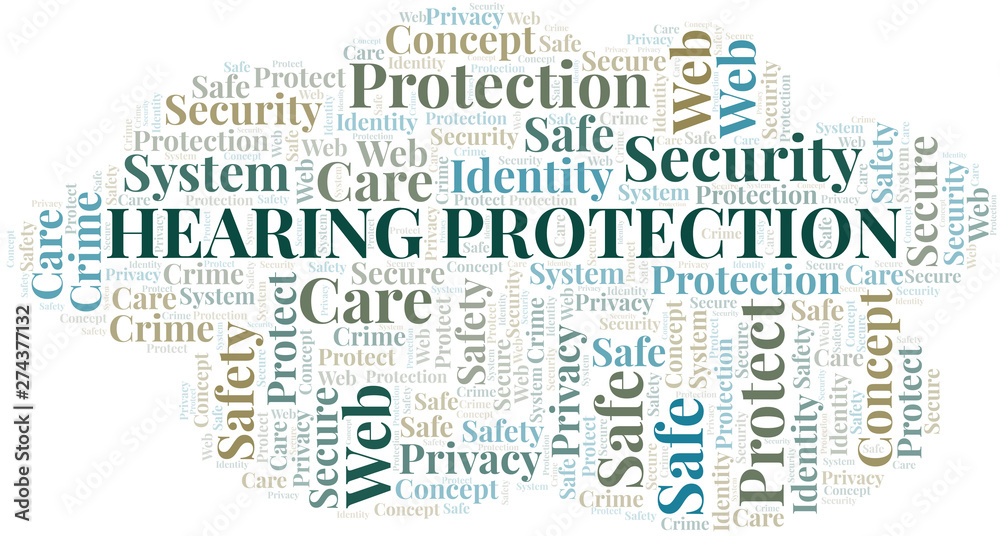 Hearing Protection word cloud. Wordcloud made with text only.