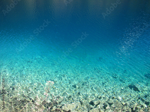 Fototapeta Naklejka Na Ścianę i Meble -  Clear blue water in the lake in Jiuzhaigou national park Sichuan province China    