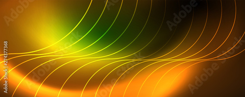 Shiny neon lines template - northern lights glowing blur lines. Futuristic style glow neon 80s disco club or night party techno template