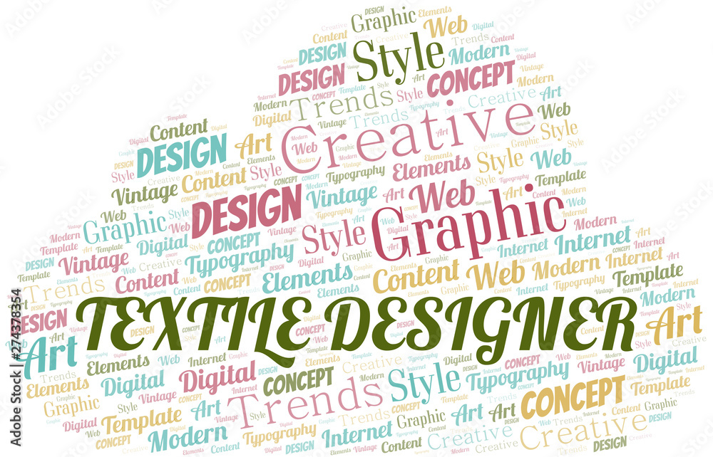 Fototapeta premium Textile Designer word cloud. Wordcloud made with text only.