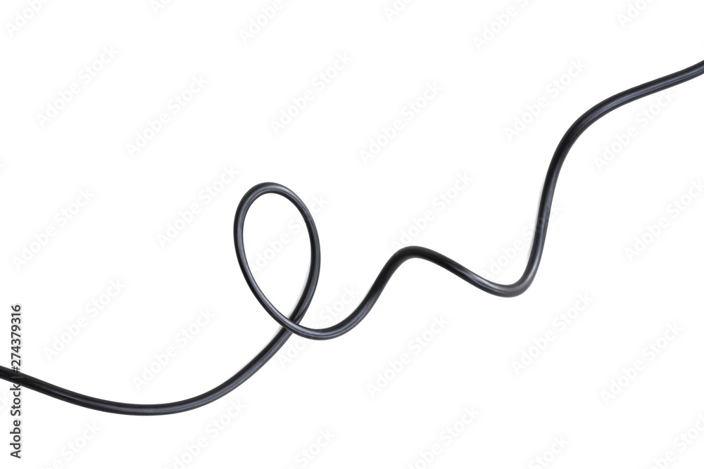 electric black wire cable curled shaped isolate on white background Stock  Photo