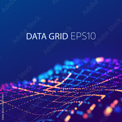 Data mesh connection. 3d futuristic background. Energy colorful wave