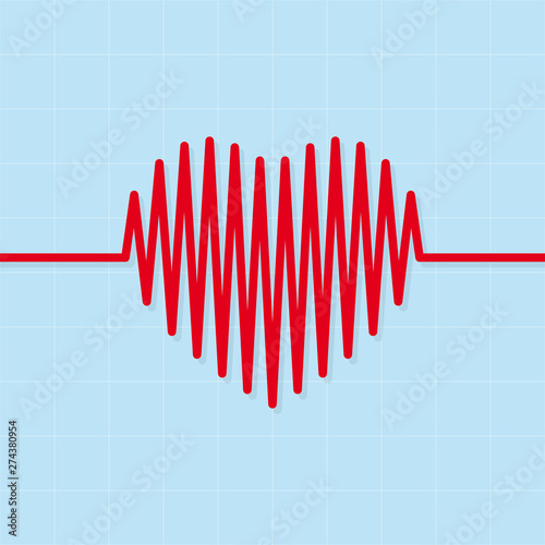 Vector heart beats cardiogram on light blue background