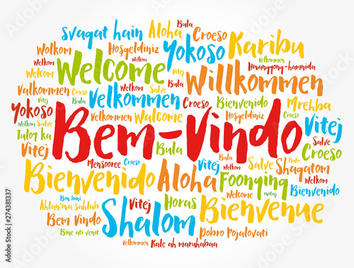 Bem-Vindo (Welcome in Portuguese) word cloud in different languages