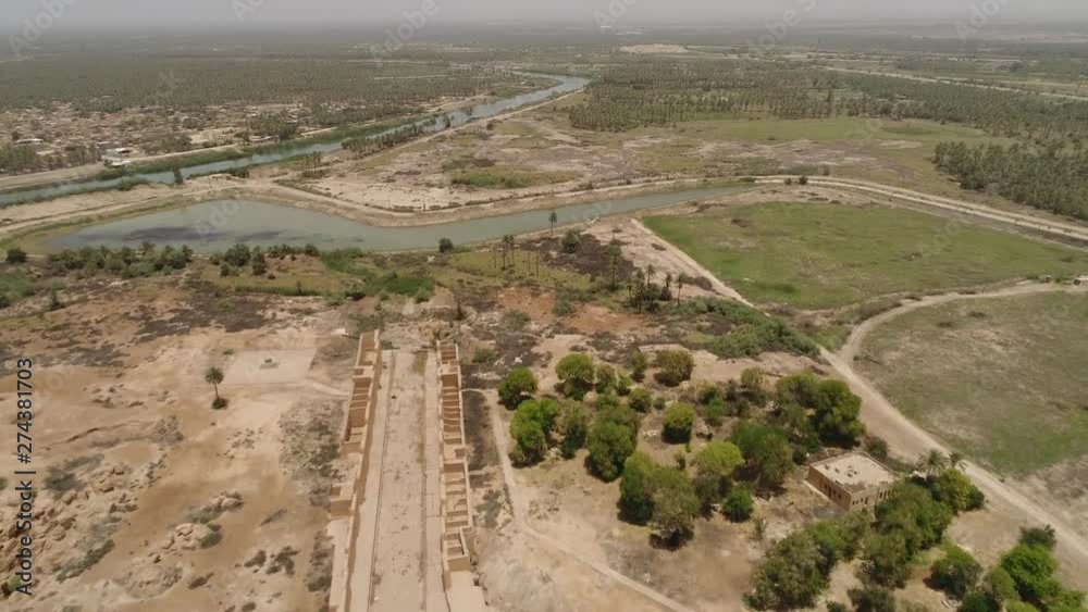 Drone shot of the ancient city of Babylon in Iraq Drone shot of the ancient city of Babylon in Iraq