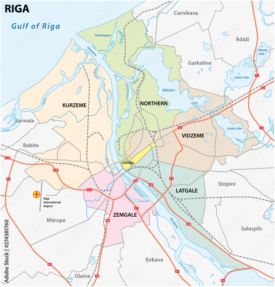 administrative and road map of latvia capital riga