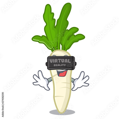 Virtual reality radish white in a cartoon basket